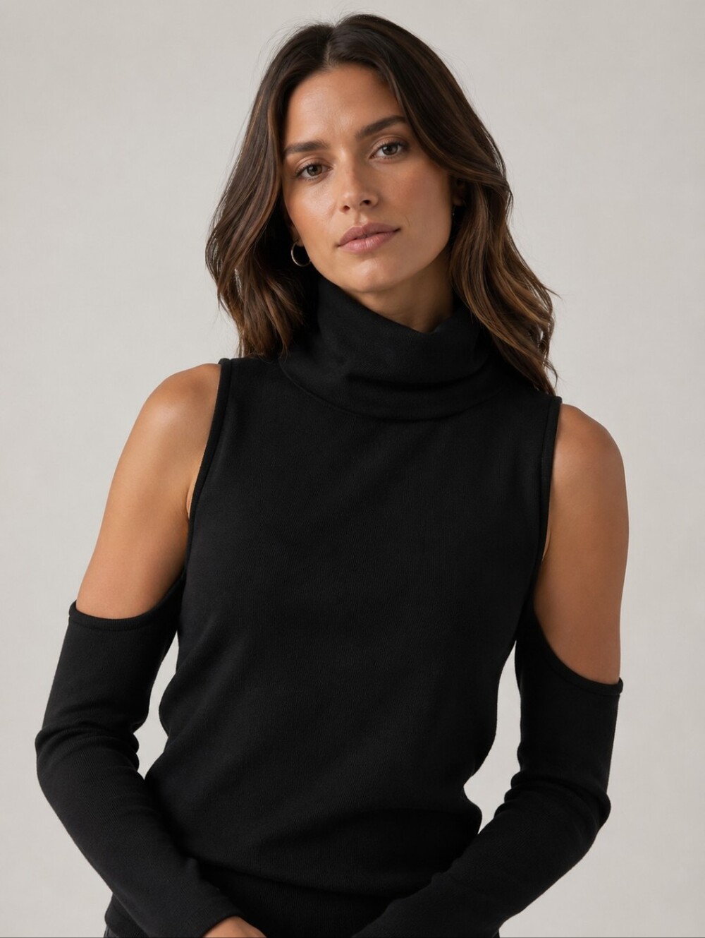 BUFFALO DAVID BITTON Cold Shoulder Turtleneck Top Black Size Medium